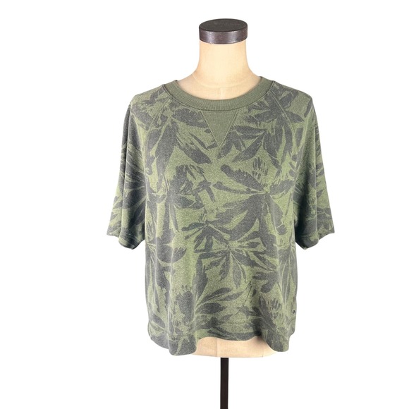 Prana Tops - Prana Womens Green Tropical Leaf Print Hemp Blend Short Sleeve Sweatshirt Large